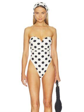 NEW LPA Twyla One Piece Swimsuit Swim Suit Black White Polka Dot Polkadot XL